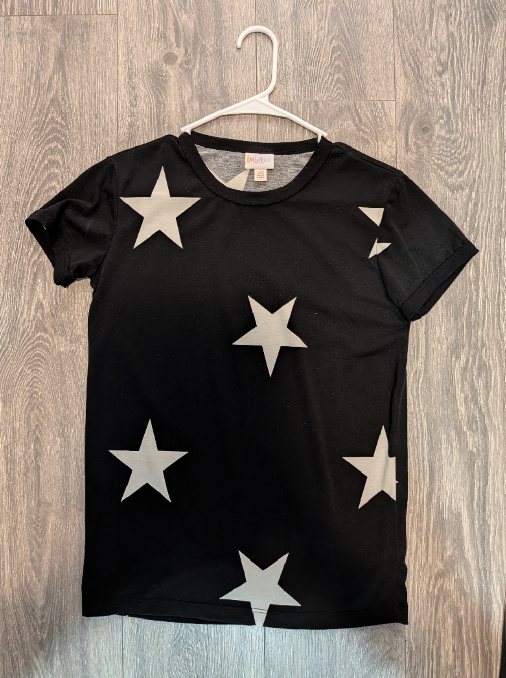 LuLaRoe Black Tee with White Star Pattern
